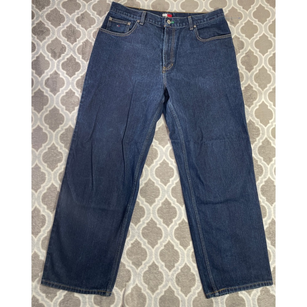 Vintage Tommy Hilfiger Jeans Mens 36x30 Blue Dark Wash Straight Leg Denim